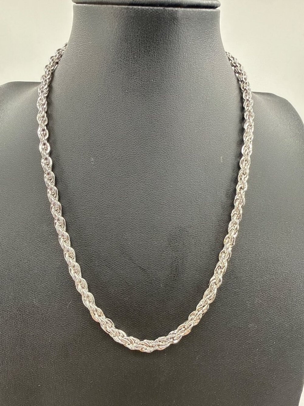 14K White Gold Plated Stamped Twisted Rope Chain Necklace Silver Heavy Statement